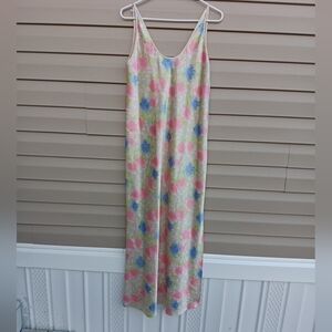 Vintage Valerie Stevens  Full Length Polyester Nightgown M Beige Floral